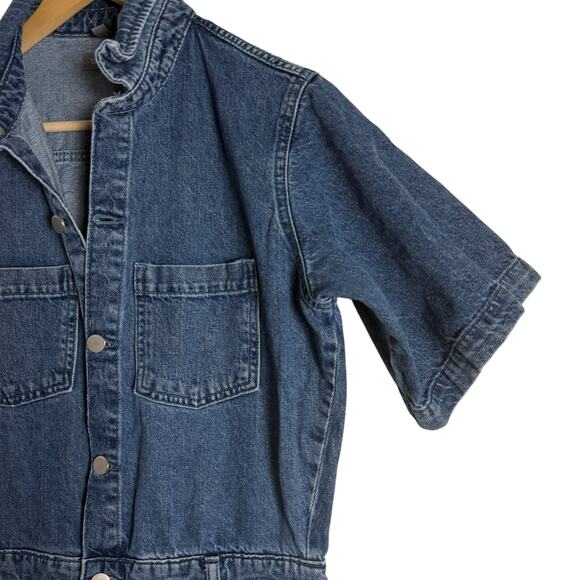 DL1961 Hannah Blue Denim Straight Leg Short Sleeve Collared Jean Jumpsuit Size L - Picture 9 of 14